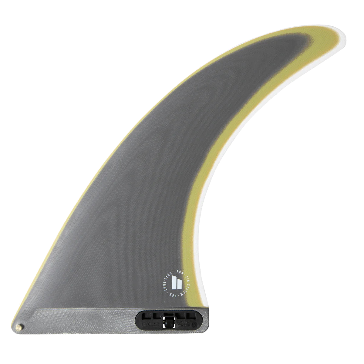 FCS II Clique Longboard Fin - Performance Glass: charcoal Clique fin with olive outline and tool-less fitting