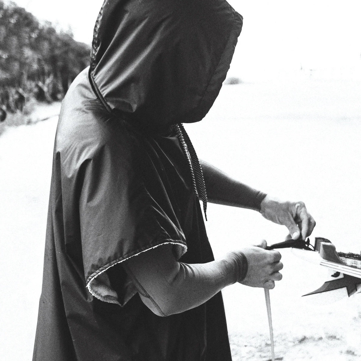 Ocean & Earth Perfect Storm Water-Resistant Poncho: Perfect Storm poncho worn after surfing