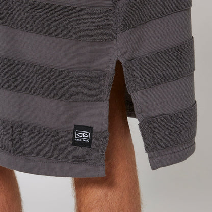 Ocean & Earth Mens Layz Hooded Poncho: Charcoal woven stripe and lower hem detail