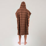 Ocean & Earth Mens Layz Hooded Poncho: Cocoa poncho worn, rear view