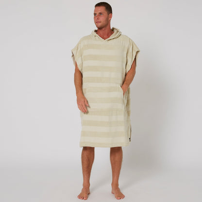 Ocean & Earth Mens Layz Hooded Poncho: Sand poncho worn, front view