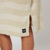 Ocean & Earth Mens Layz Hooded Poncho: Sand woven stripe and lower hem detail