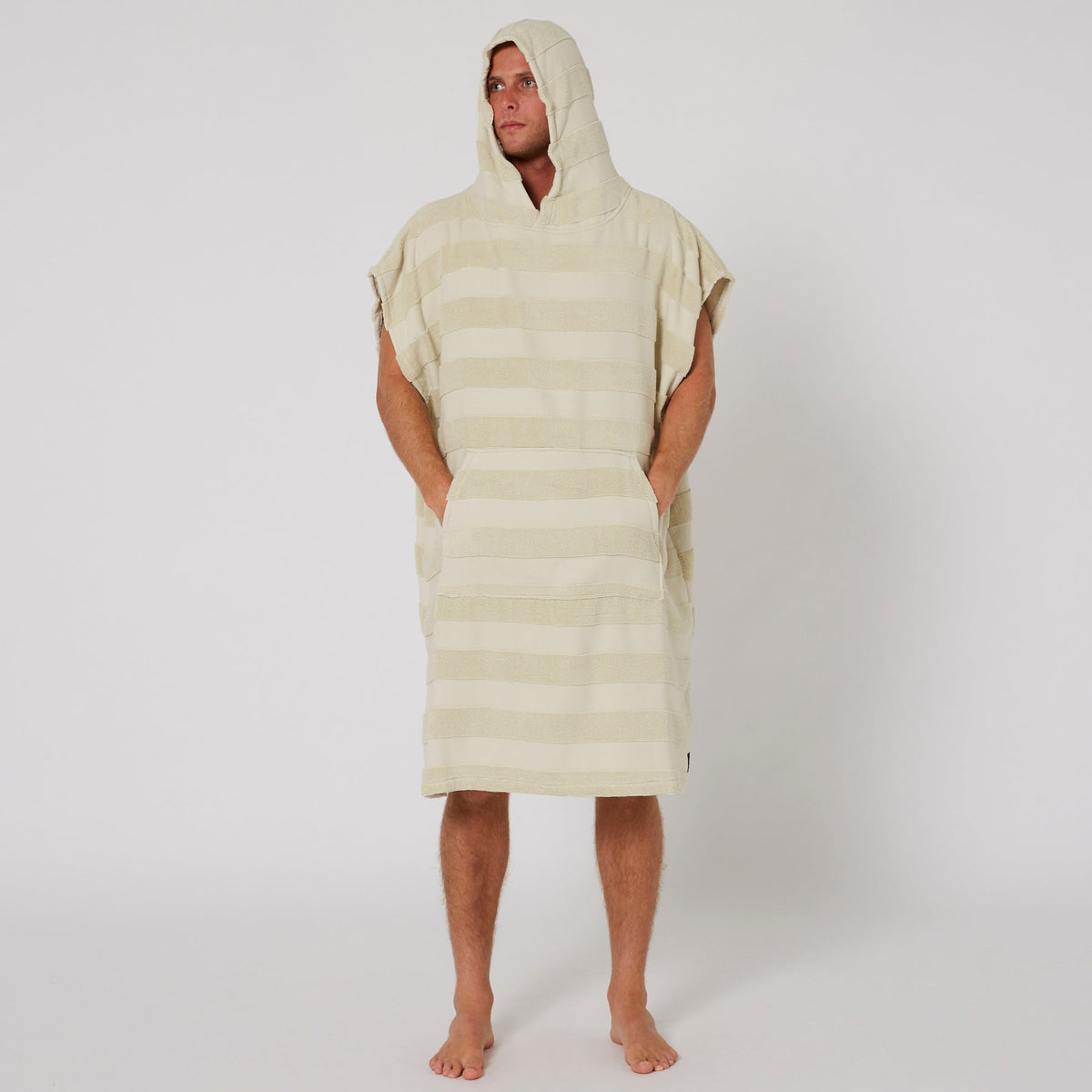 Ocean & Earth Mens Layz Hooded Poncho: Sand poncho worn with hood raised