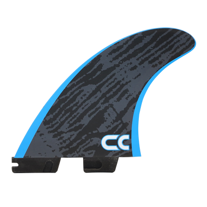 FCS II Crosby Colapinto Tri Fin Set - Performance Core: reverse patterned face with blue CC initials
