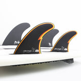 FCS II Gerry Lopez Tri-Quad Fins - Performance Core: five Gerry Lopez fins installed on a board