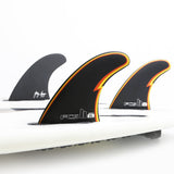 FCS II Gerry Lopez Tri-Quad Fins - Performance Core: close view of the GL setup on the white board