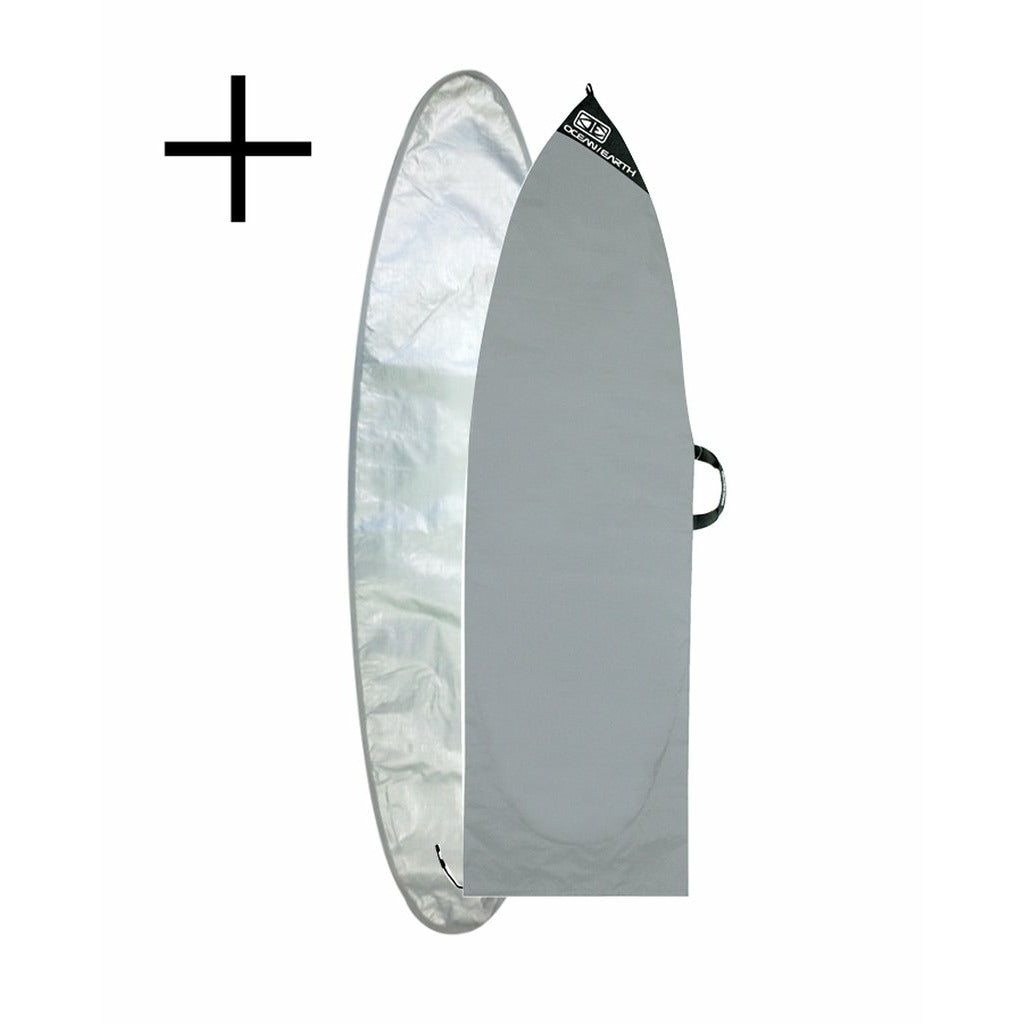 Ocean & Earth Quad Coffin Shortboard Cover: included protective board sleeves illustrated