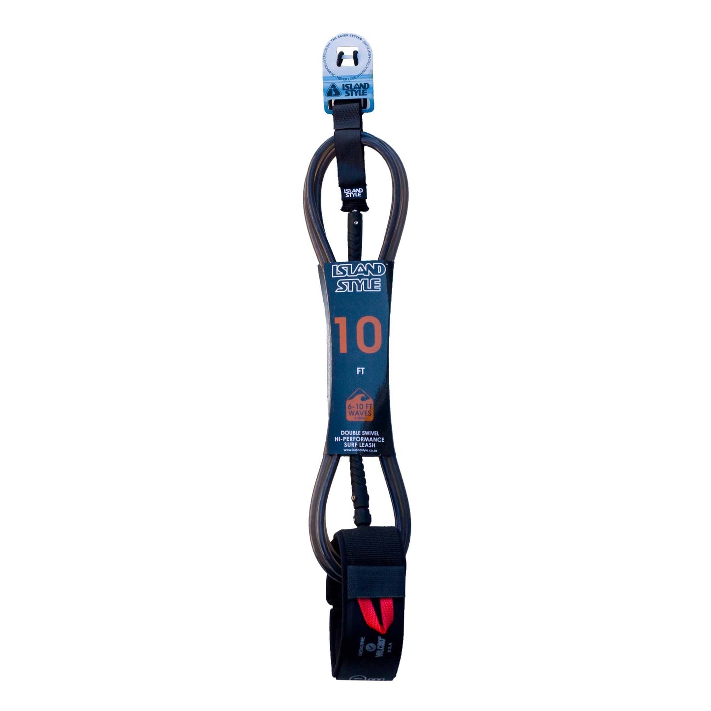 ISLAND STYLE 8mm Cord Double Swivel Calf/Knee SUP Leash - Length 10ft - Island Style