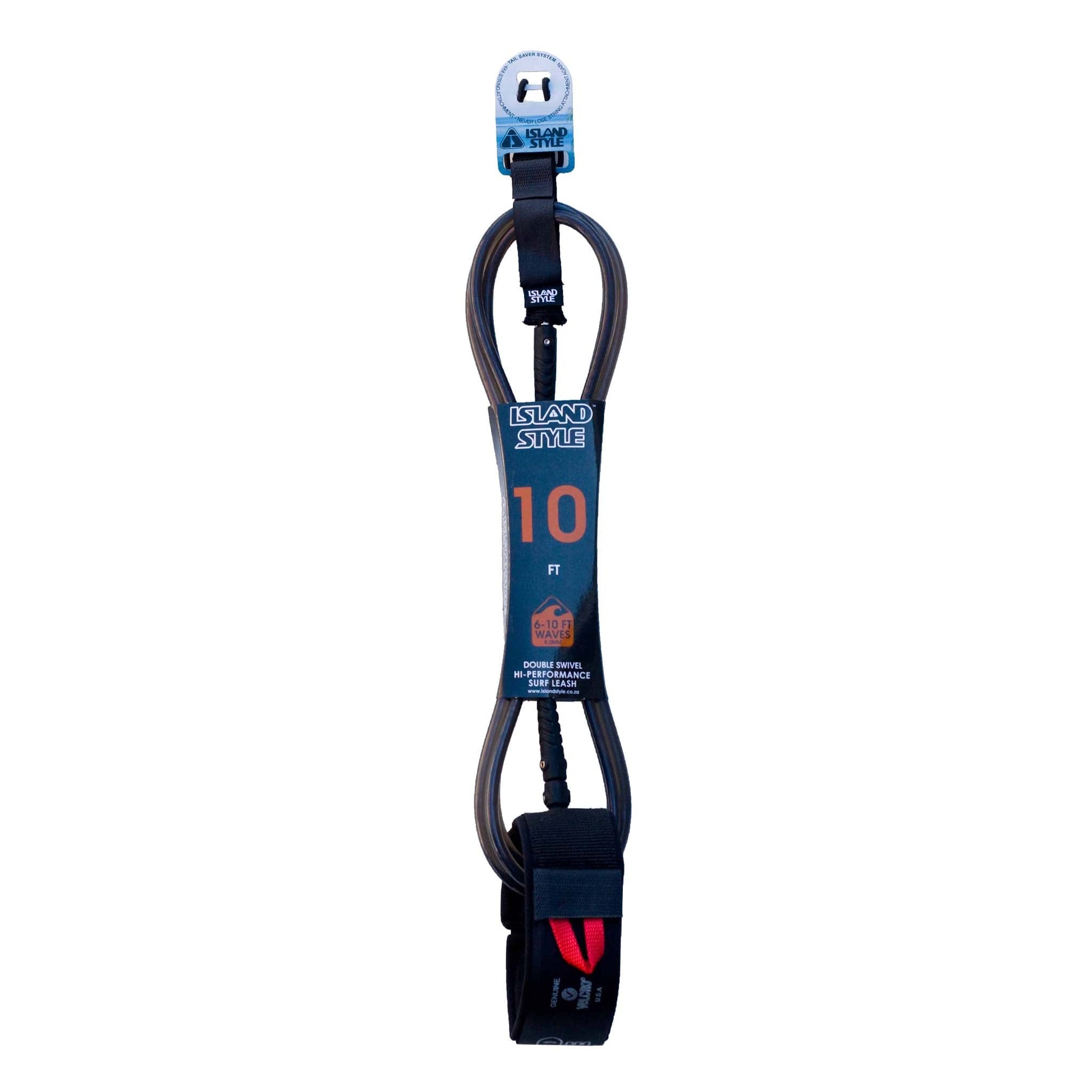 ISLAND STYLE 8mm Cord Double Swivel Calf/Knee SUP Leash - Length 10ft - Island Style