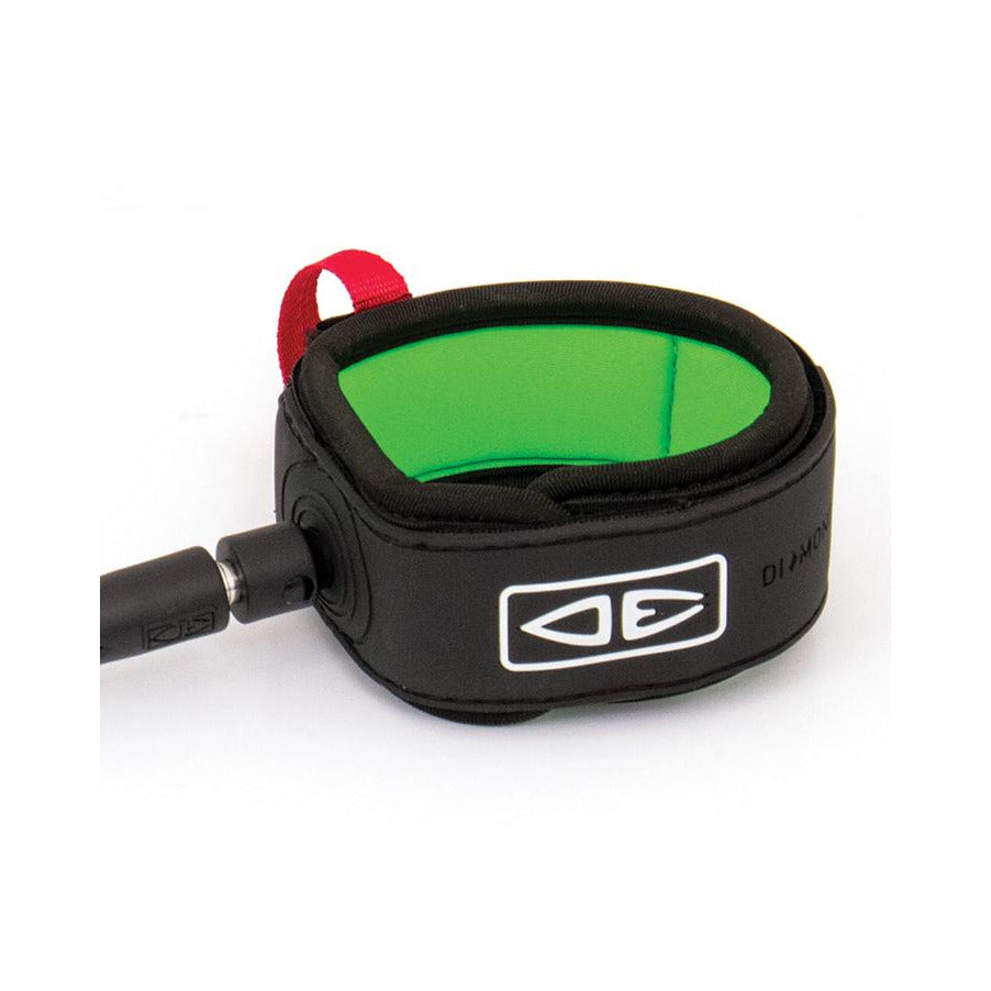 Ocean & Earth Diamond Flex Comp Leash – 6 ft: Lime cuff lining close-up