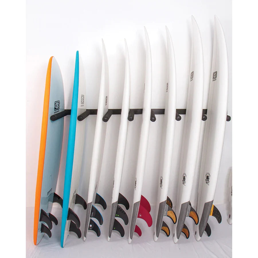 Ocean & Earth Surfboard Stack Rax – Pair: Surfboards lined up vertically in a room