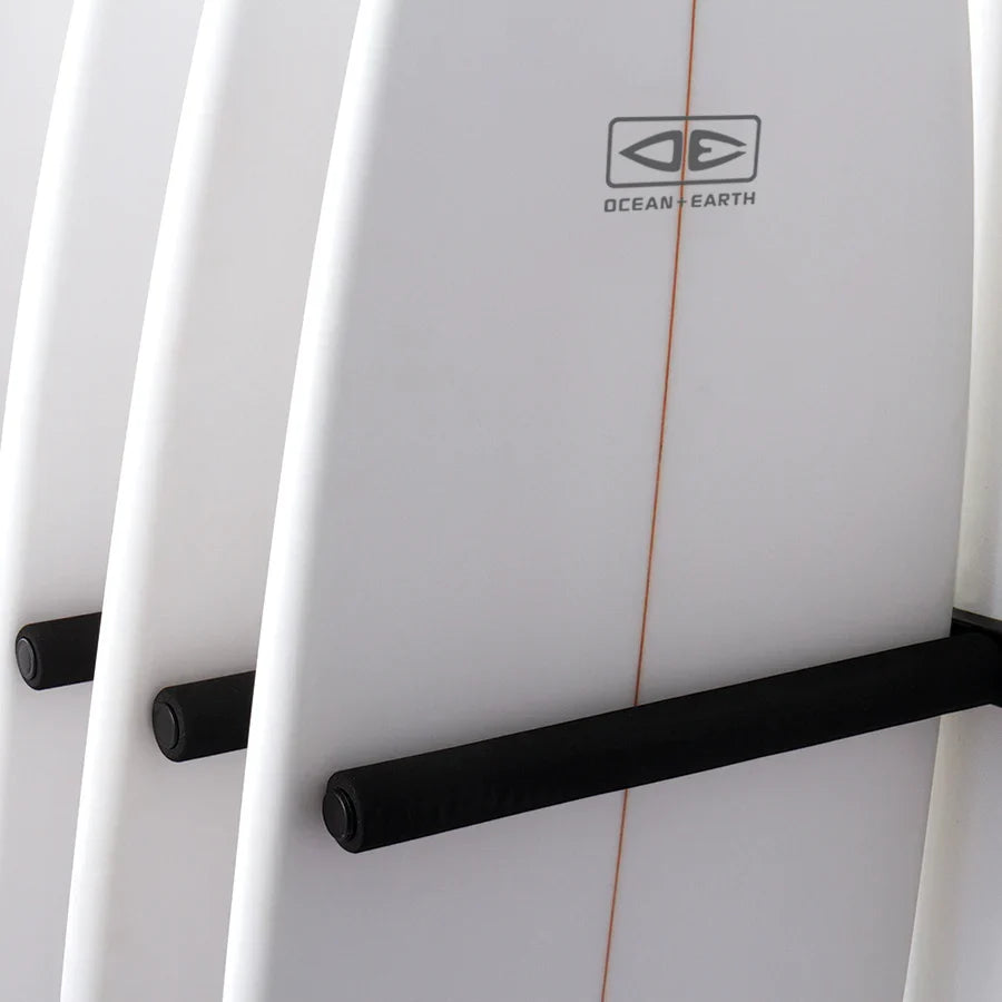 Ocean & Earth Surfboard Stack Rax – Pair: Padded rack sleeve contacting a board rail