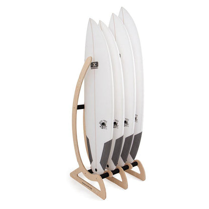 Ocean & Earth Timber Free Standing Rack: Four surfboards arranged in the stand