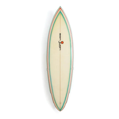 Ocean & Earth Invisible Vertical Wall Display Rack: Surfboard mounted vertically on a plain wall