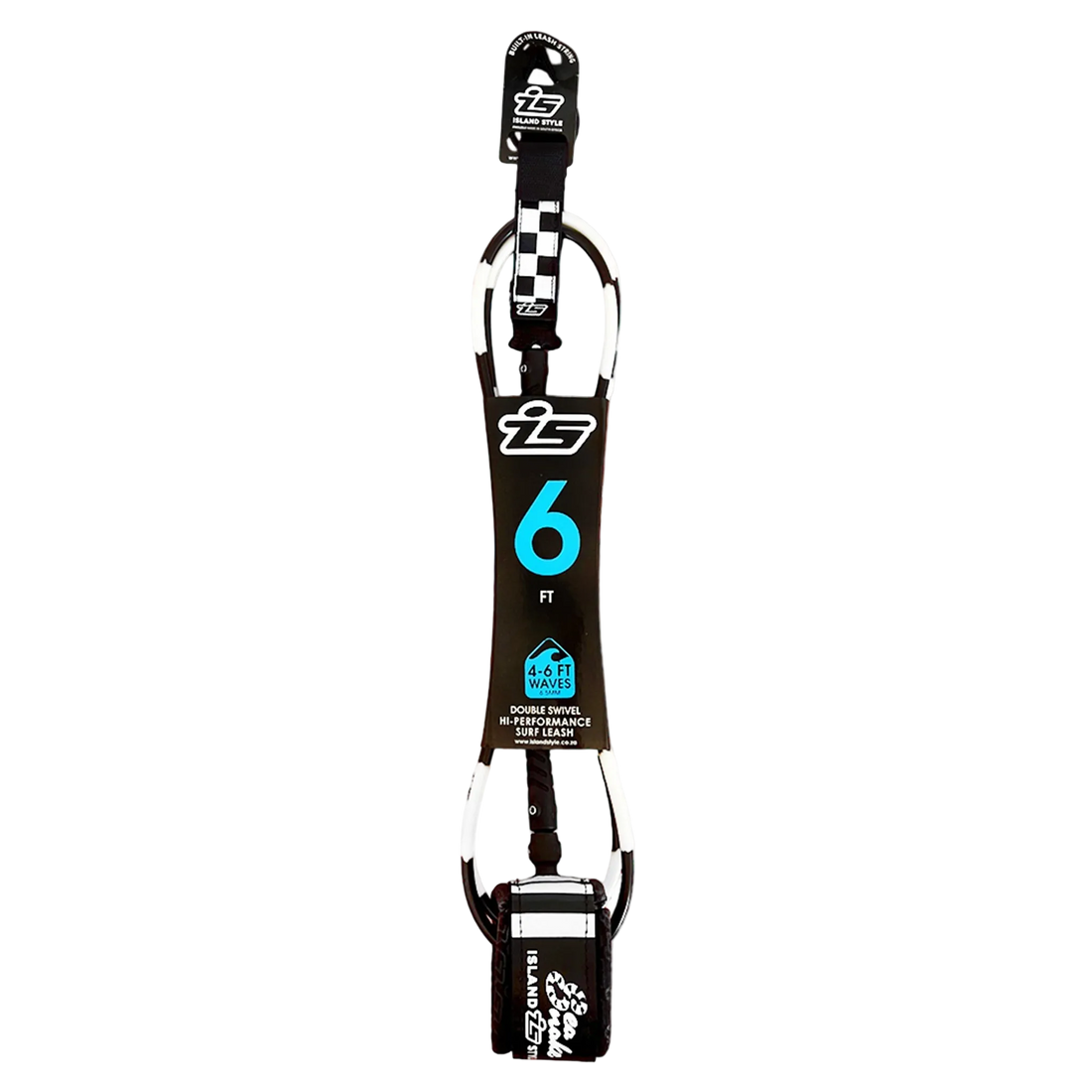 Island Style Sea Snake 6.5mm double swivel surf leash in 6ft packaging