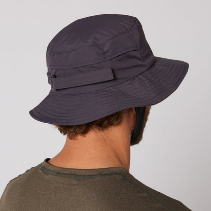 Ocean & Earth Indo Stiff Peak Surf Hat: Charcoal hat worn from behind without neck flap