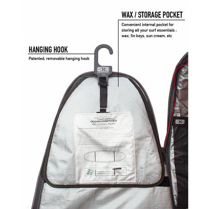Ocean & Earth Quad Coffin Shortboard Cover: hanging hook and storage-pocket illustration