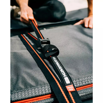 Ocean & Earth Multipurpose Roof Rax: Strap being tensioned over a board bag