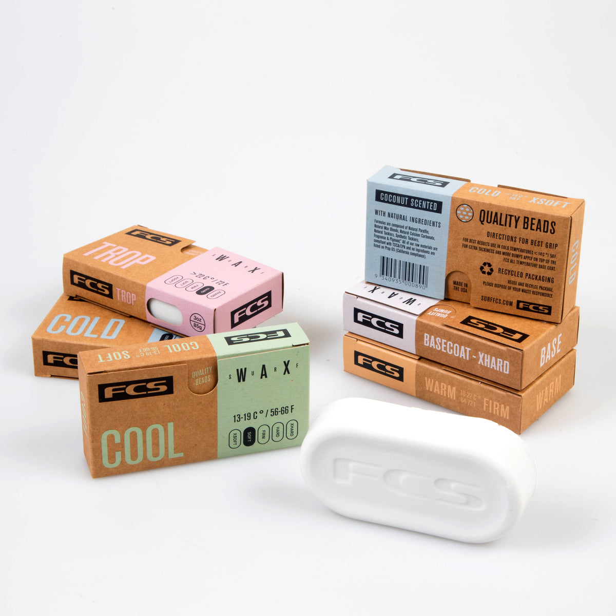 FCS Surf Wax: five wax formulas and an unwrapped bar