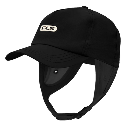FCS Essential Trucker Wet Cap: black wet trucker cap, profile view