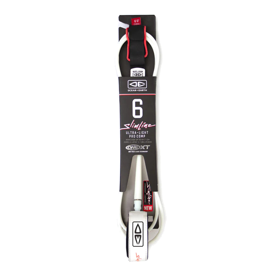 Ocean & Earth Slimline Ultra-Light Pro Comp One-XT Leash – 6 ft: White packaged leash