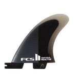 FCS II Reactor Quad Rear Fins - Performance Core: charcoal and black quad rear fin with white Reactor lettering
