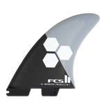 FCS II Al Merrick Twin + Stabiliser Fins - Performance Core: grey and Charcoal twin fin with white Channel Islands hexagons
