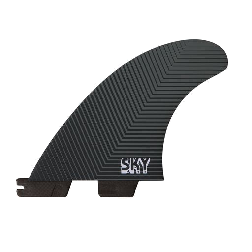 FCS II Sky Brown Tri Fins - Performance Core: reverse dark face with Sky Brown lettering