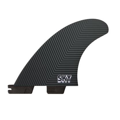 FCS II Sky Brown Tri Fins - Performance Core: reverse dark face with Sky Brown lettering