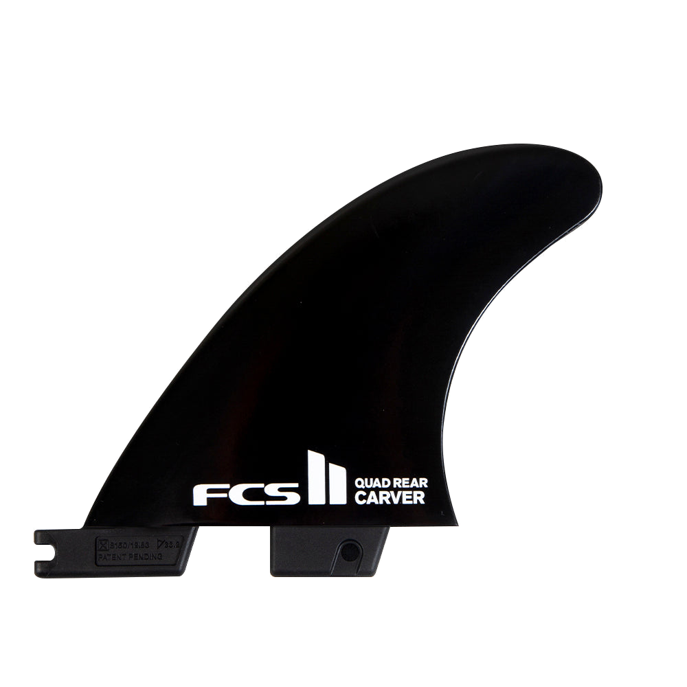 FCS II Carver Quad Rear Fins - Glass Flex: black Carver quad rear fin with an elongated curved tip