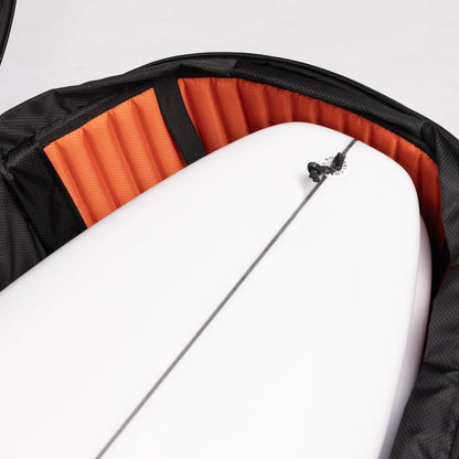 Ocean & Earth APEX Shortboard Travel Cover – 3 Board: board nose in its protective cradle