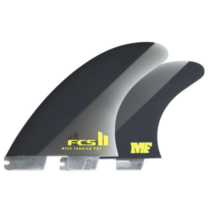 FCS II Mick Fanning PG Pro Tri Fin Set - Performance Glass: three PG Pro fins shown together