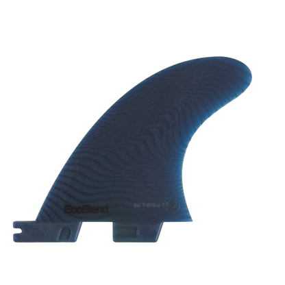 FCS II Performer Quad Fins - Eco Neo Glass: inboard face of a Pacific side fin with EcoBlend logo