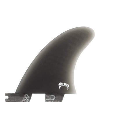 FCS II Matt Biolos Split Keel Quad Fins - Performance Glass: reverse Smoke fin with Mayhem artwork