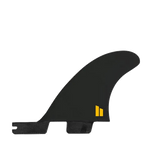 FCS II Otis Carey Twin + Stabiliser Fins - Performance Glass: small black stabiliser with yellow FCS mark