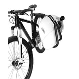 Ocean & Earth Side Loader Bike Rack: Board carrier mounted on a bicycle, rear angle