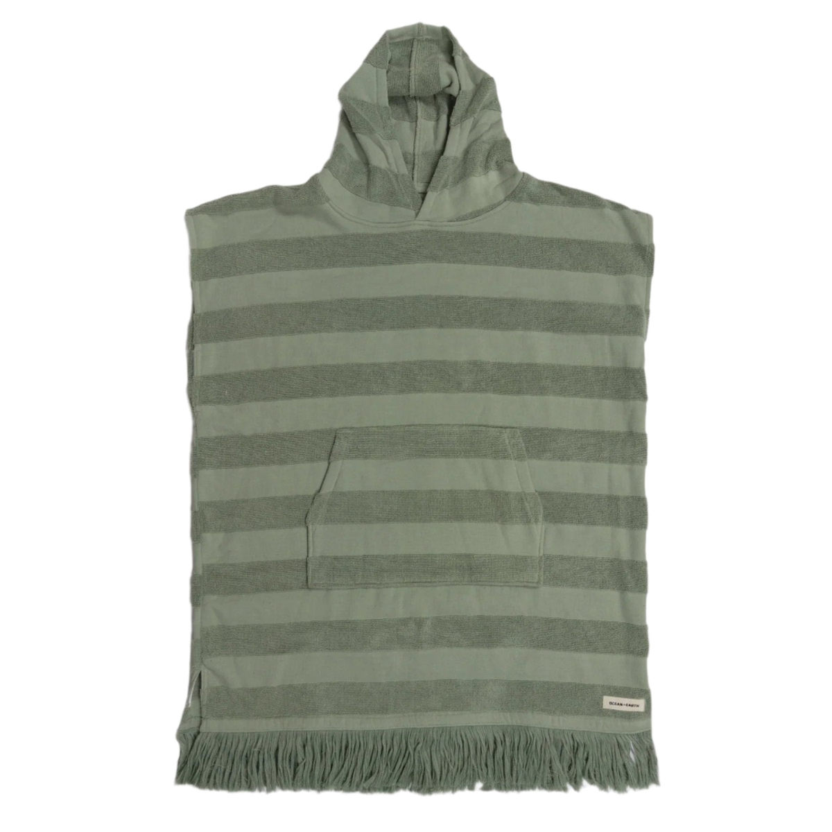 Ocean & Earth Ladies Layz Hooded Poncho: Sage striped Layz poncho, flat front view