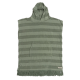 Ocean & Earth Ladies Layz Hooded Poncho: Sage striped Layz poncho, flat front view