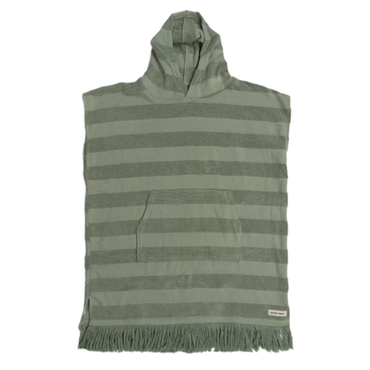 Ocean & Earth Ladies Layz Hooded Poncho: Sage striped Layz poncho, flat front view
