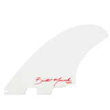 White reverse of the Britt Merrick twin fin with red signature lettering