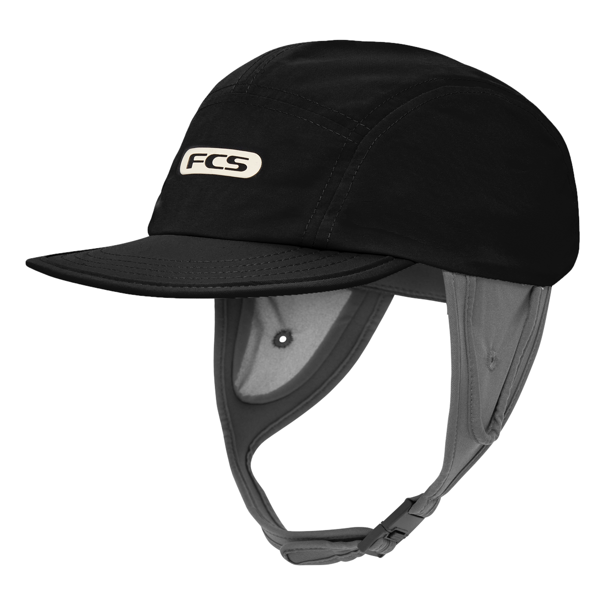 FCS Essential Surf Cap: black surf cap with secure ear pieces