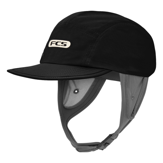 FCS Essential Surf Cap: black surf cap with secure ear pieces