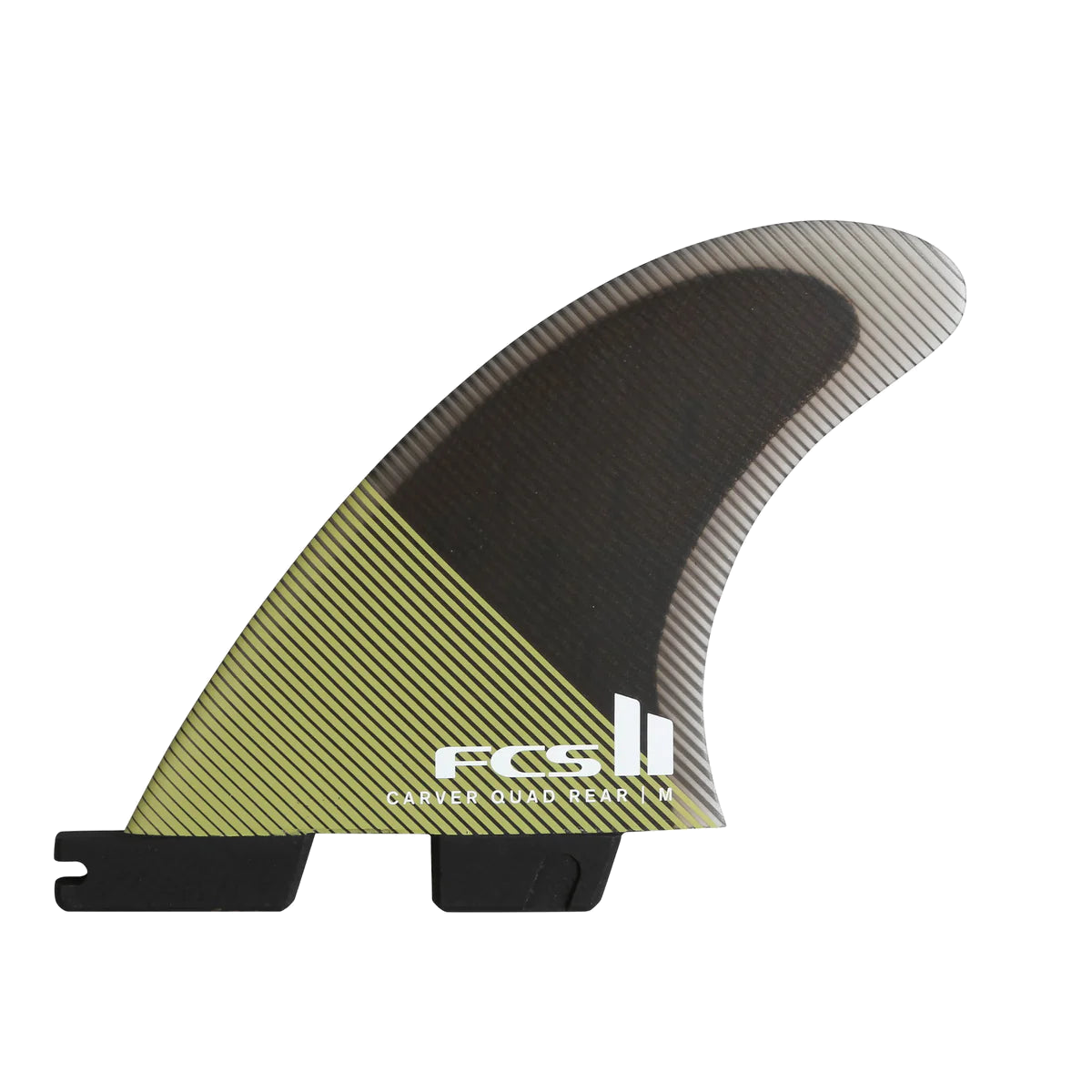 FCS II Carver Quad Rear Fins - Performance Core: eucalyptus quad rear fin with olive base and transparent upper section