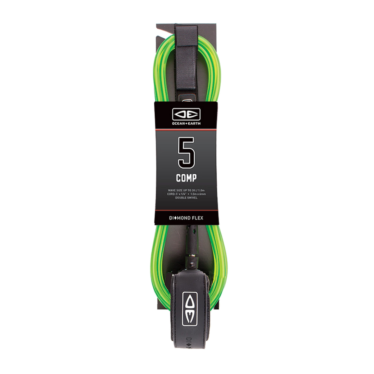 Ocean & Earth Diamond Flex Comp Leash – 5 ft: Lime packaged Comp leash