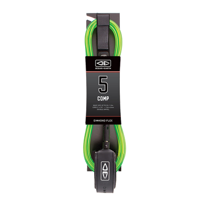 Ocean & Earth Diamond Flex Comp Leash – 5 ft: Lime packaged Comp leash