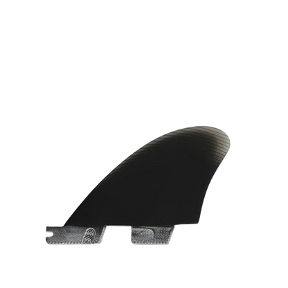 FCS II Performer Split Keel Quad Fins - Performance Glass: reverse black side fin with blue circular mark