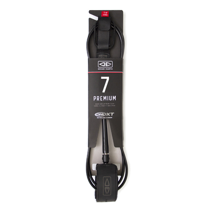 Ocean & Earth Premium One-XT Leash – 7 ft: Black leash in retail packaging, full view