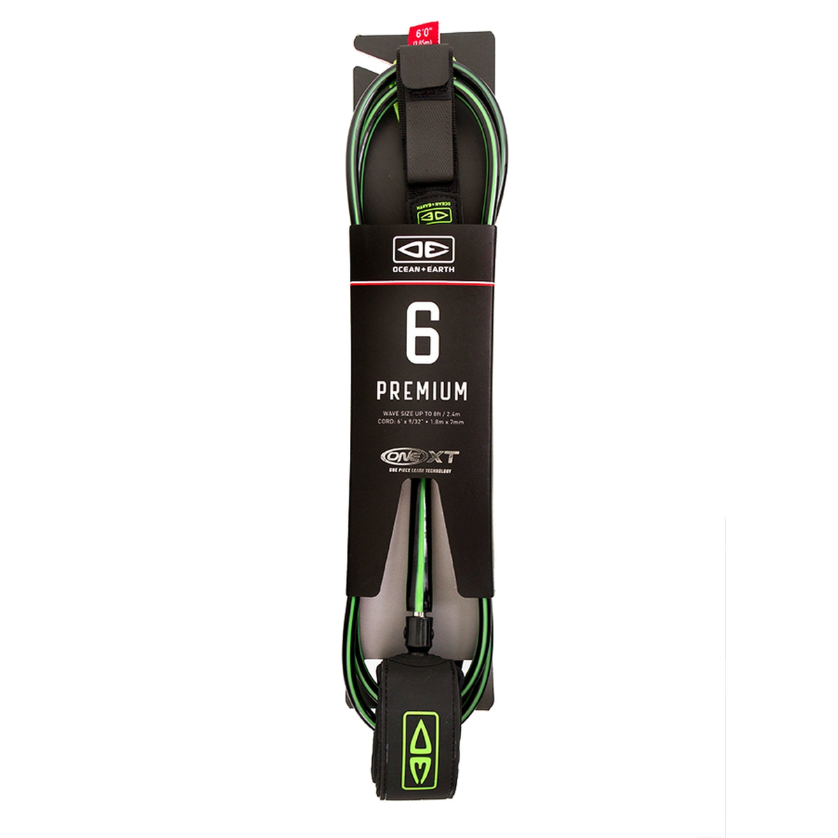 Ocean & Earth Premium One-XT Leash – 6 ft: Black/Lime packaged premium leash