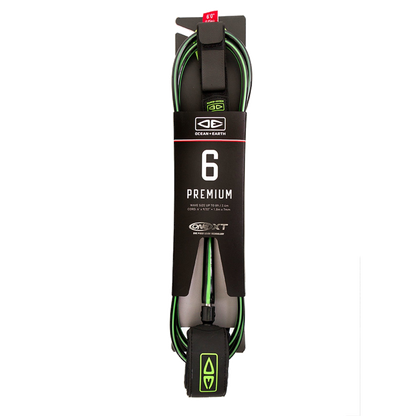 Ocean & Earth Premium One-XT Leash – 6 ft: Black/Lime packaged premium leash