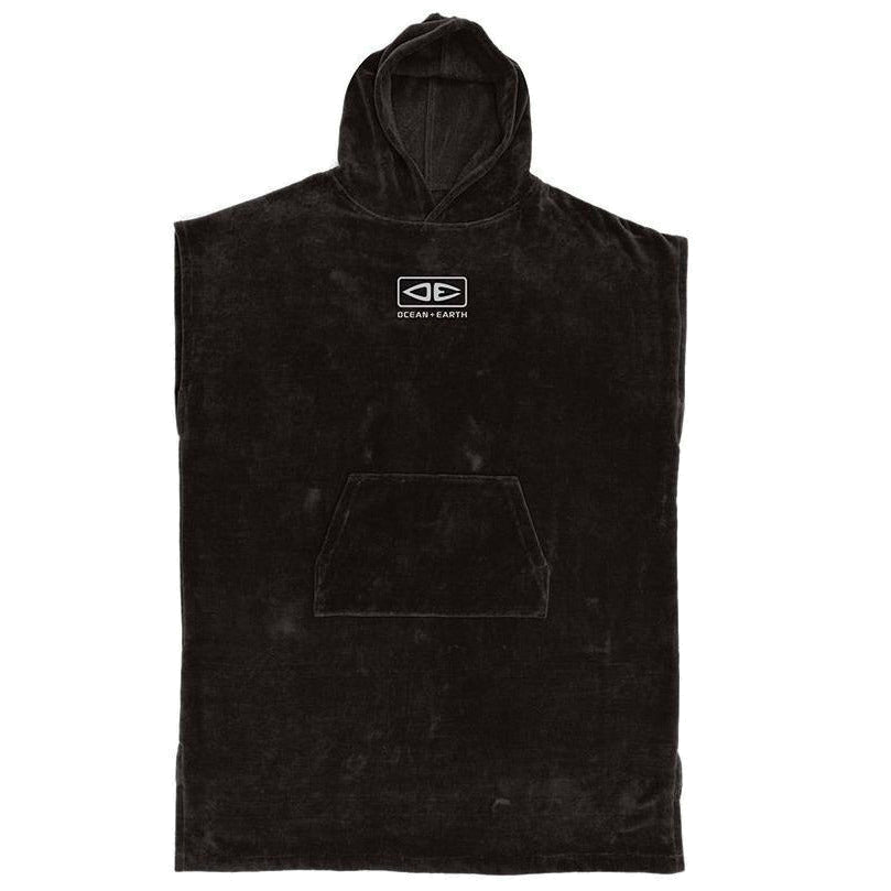 Ocean & Earth Corp Hooded Poncho: Black Corp poncho, flat front view